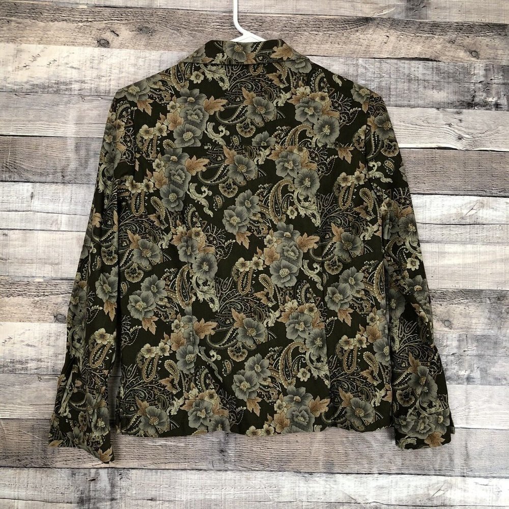 Sag Harbor Women's Full Button Jacket Blouse Paisley and Floral Neutral Size 4 - Picture 2 of 8